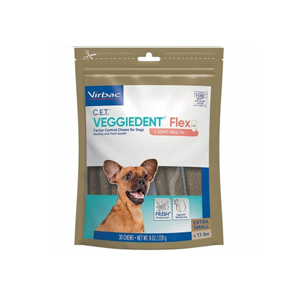 Virbac C.E.T. VeggieDent Flex + Joint Health Dental Chews for X-Small Dogs, under 11 lbs, 30 count