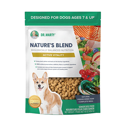 Dr. Marty Nature's Blend Freeze Dried Raw Dog Food for Senior Dogs Active Vitality, 16 oz.