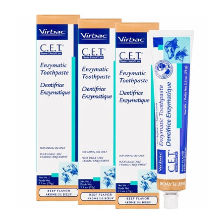 Virbac CET Toothpaste for Dogs & Cats 7.5 oz (210 gm) - Beef 3-PACK