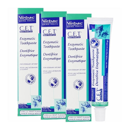 Virbac CET Toothpaste for Dogs & Cats 2.5 oz (70 gm) - Vanilla Mint 3-PACK